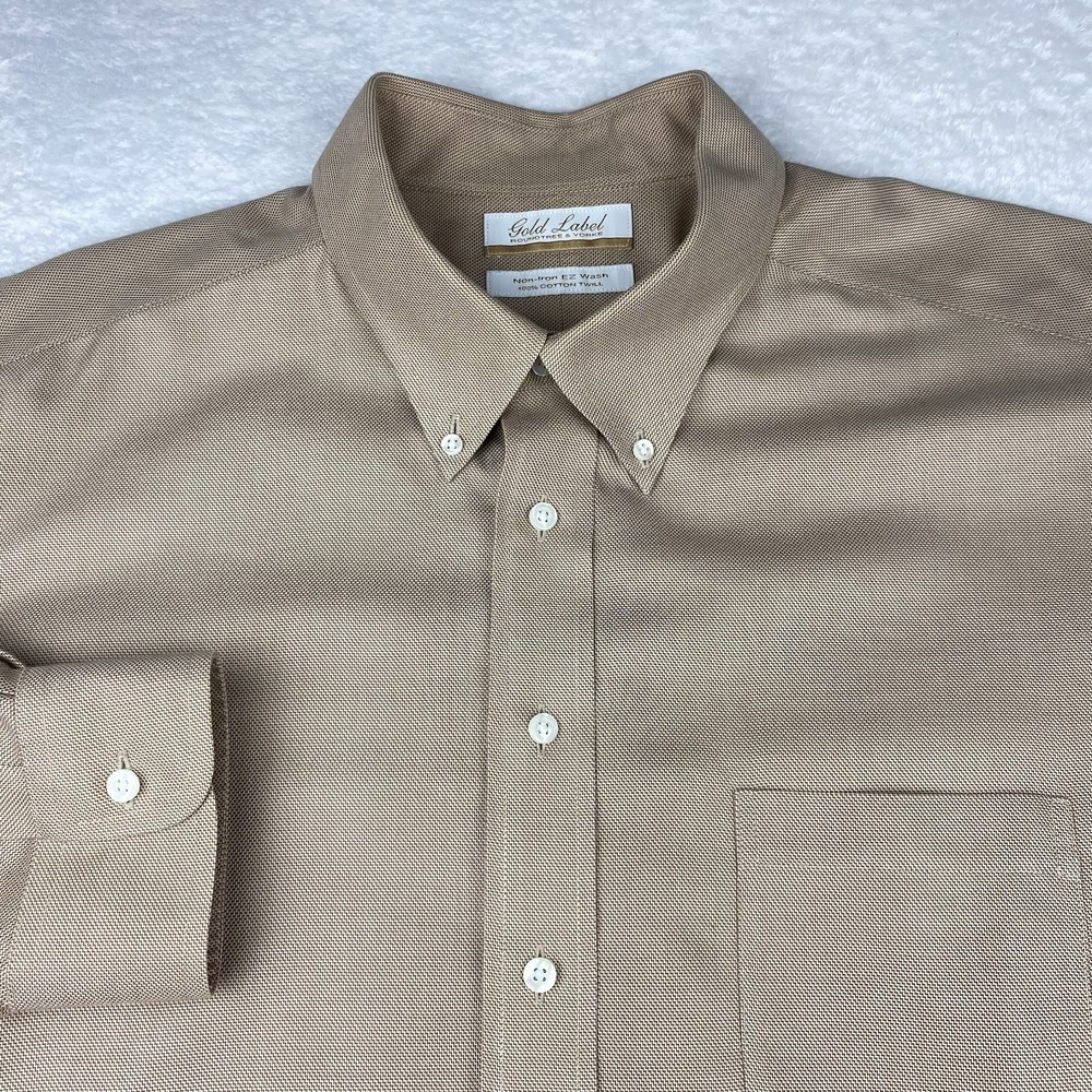Roundtree & Yorke Gold Label Dress Shirt Mens 18-35 Tan Twill Non Iron